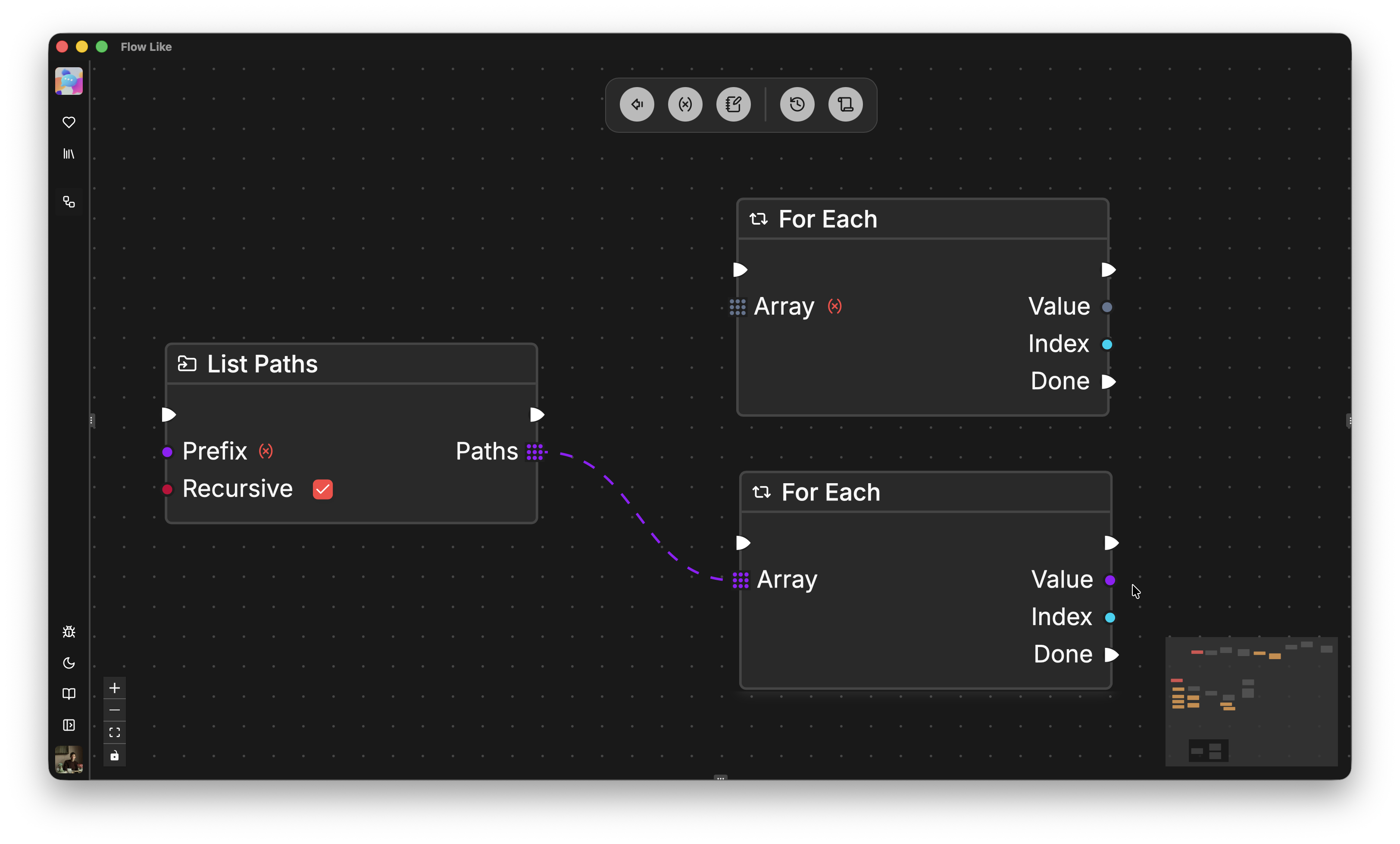 A screenshot showing how an upstream data pin sets the type of a generically typed input pin