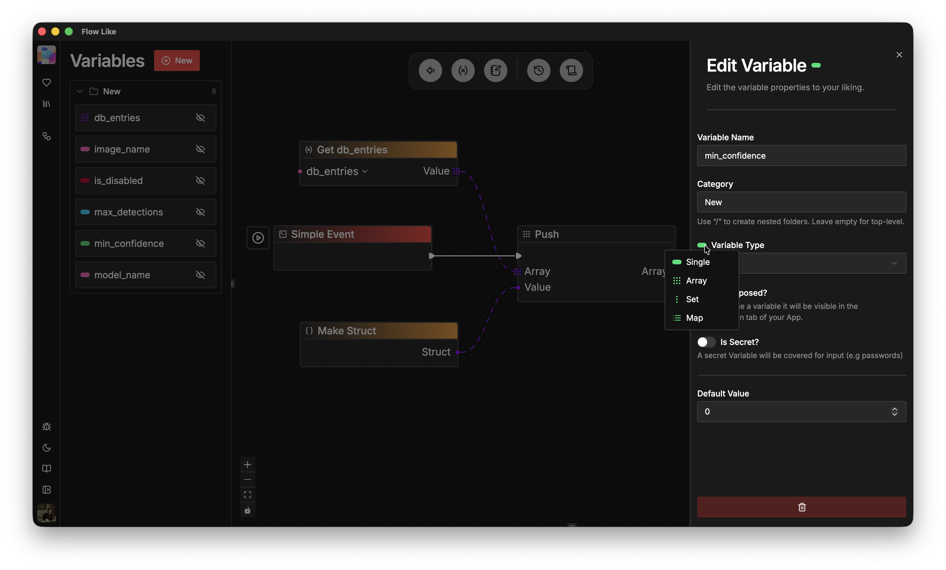 A screenshot showing how to set the value of a variable