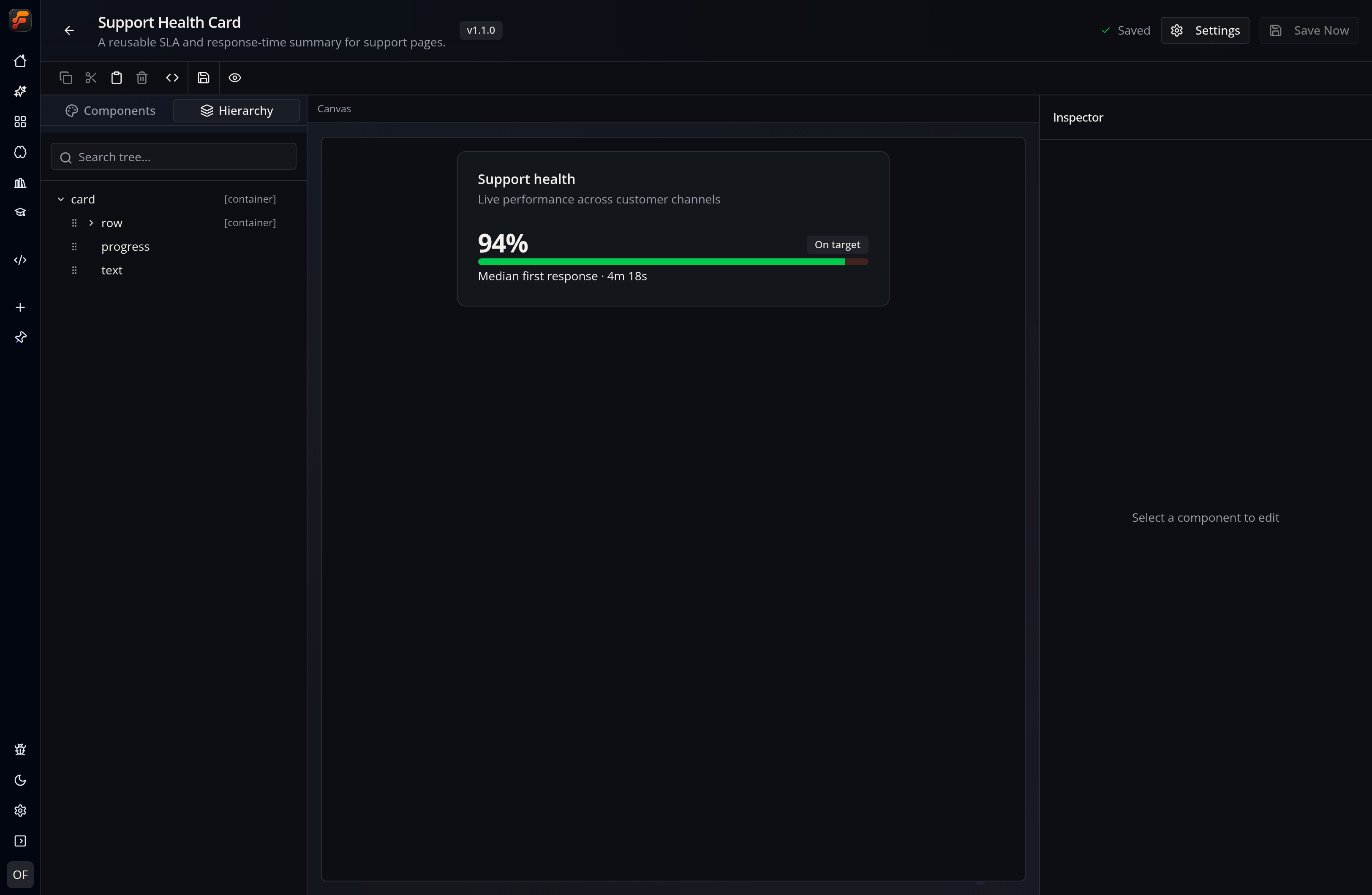 The current visual Widget Builder in dark mode
